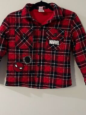 Marvel Red and Black Plaid Spider-Man Quilted Jacket